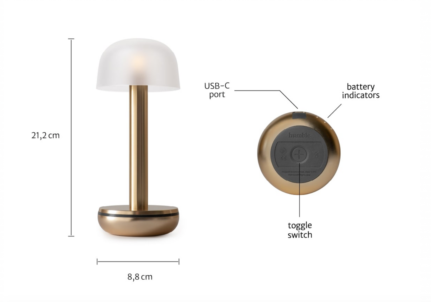 HUMBLE Two Table Light  Gold Glass Smoked